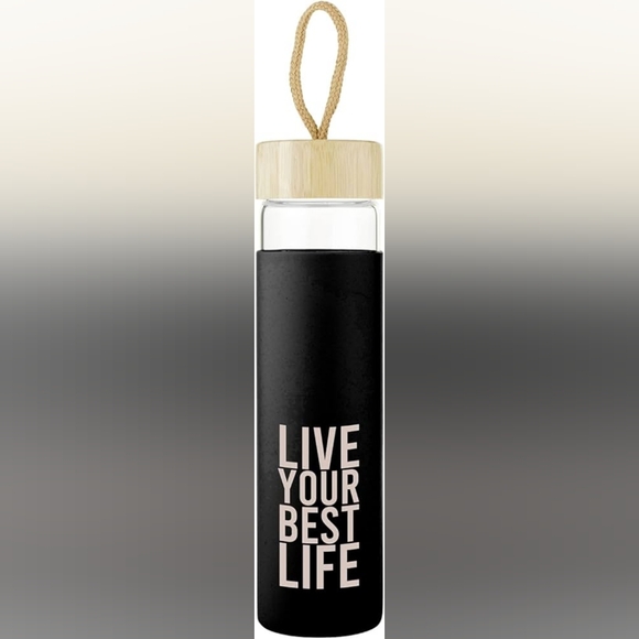 NIB! Black Bamboo Lid Water Bottle - Picture 1 of 4